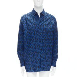 LOUIS VUITTON Virgil Abloh black blue polka dot LV monogram oversized shirt L
